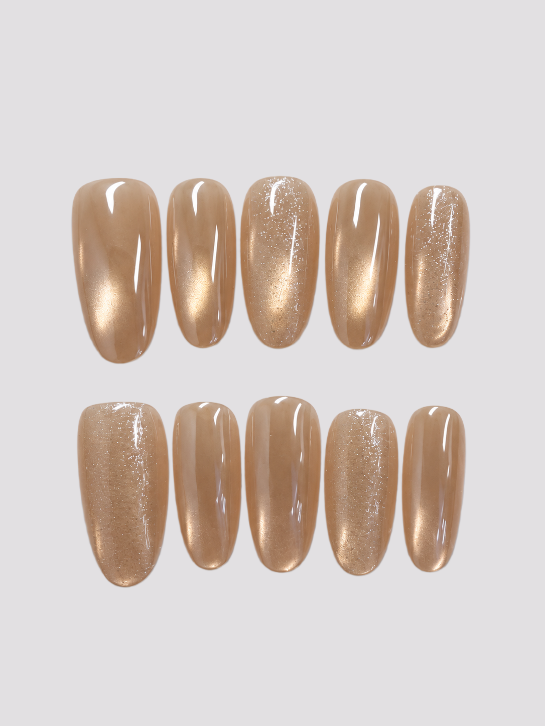 Glass Halo medium oval press-on nails – worn on hands