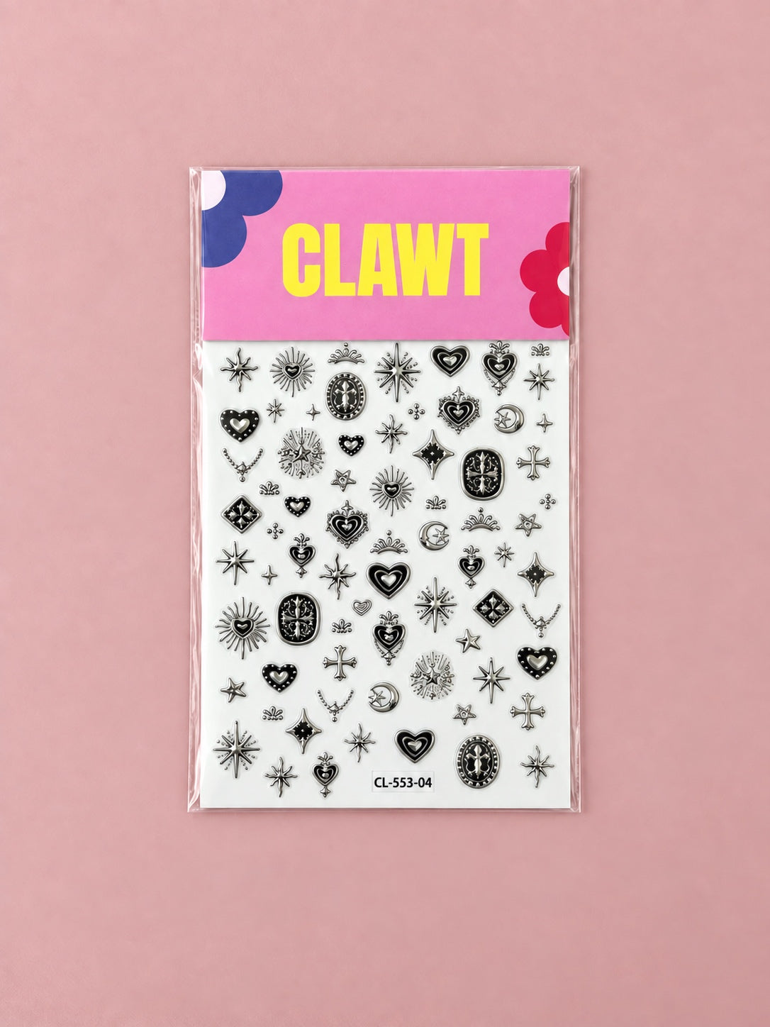 Celestial Charms Nail Stickers in silver – packaged sticker sheet, flat-lay product view