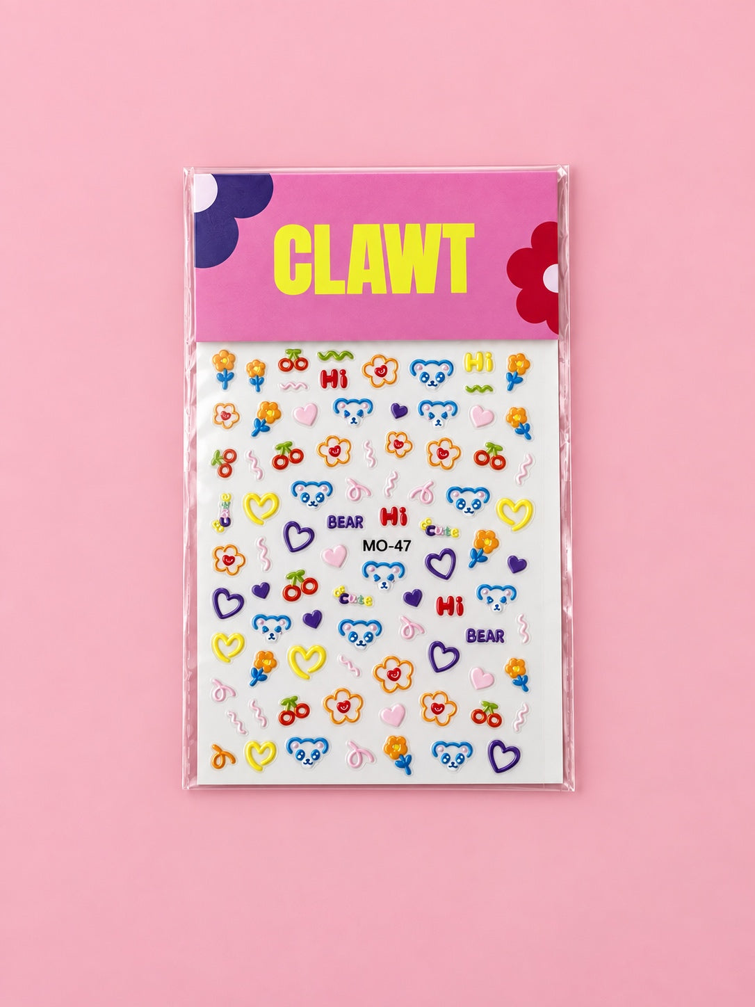 Cherry Bear Nail Stickers – packaged sticker sheet, flat-lay product view