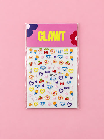 Cherry Bear Nail Stickers – packaged sticker sheet, flat-lay product view