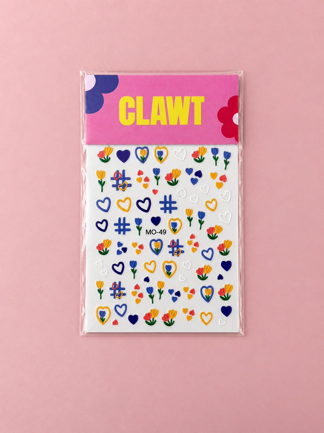 Flower Crush Nail Stickers – packaged sticker sheet, flat-lay product view