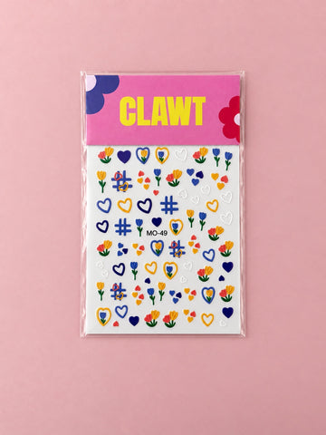 Flower Crush Nail Stickers – packaged sticker sheet, flat-lay product view