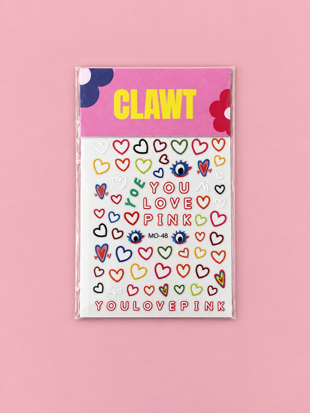 Love Eyes Nail Stickers – packaged sticker sheet, flat-lay product view
