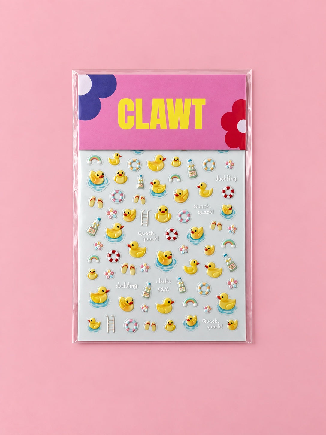Quack Attack Nail Stickers – packaged sticker sheet, flat-lay product view