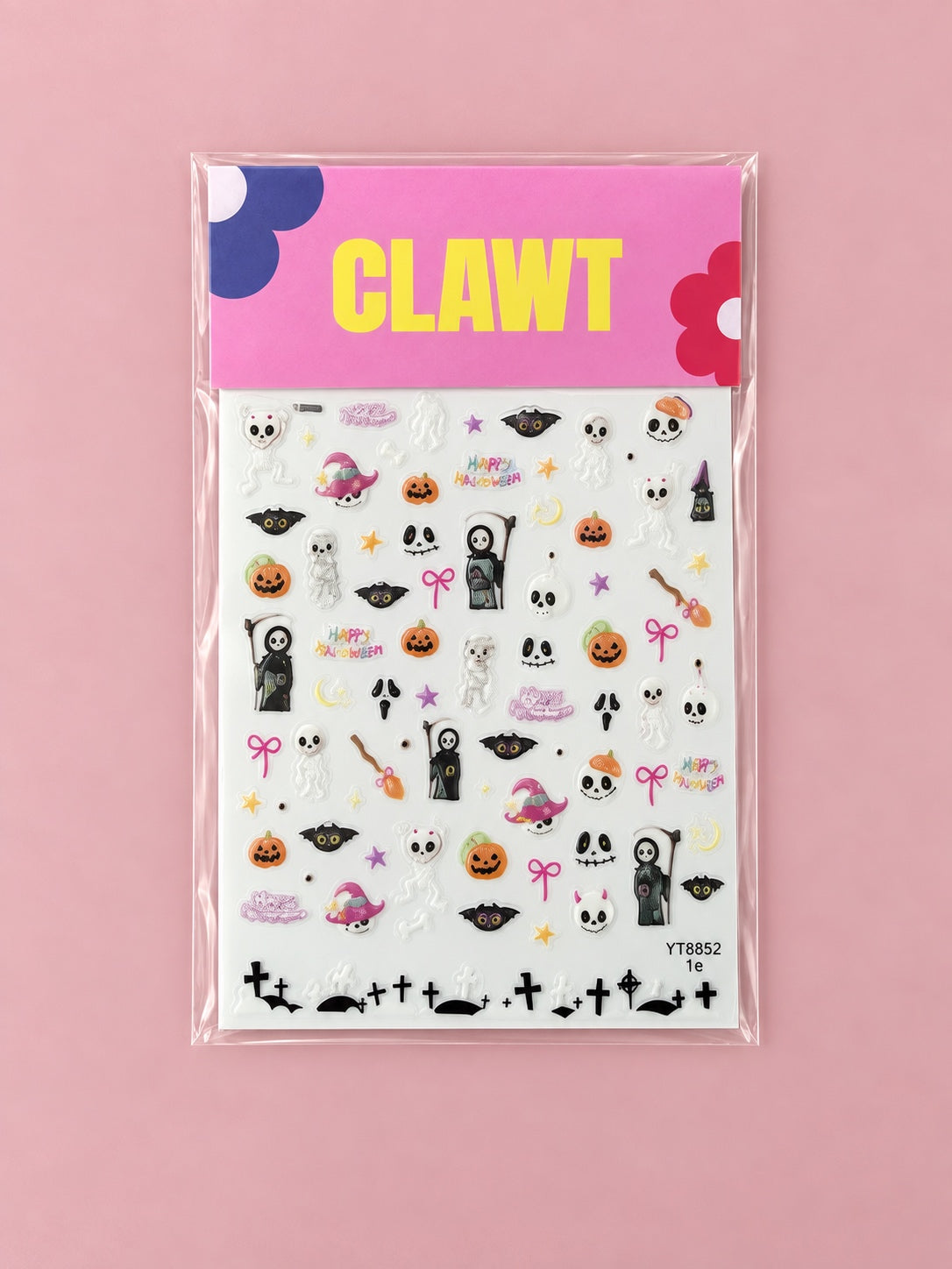 Spooky Mix Nail Stickers – packaged sticker sheet, flat-lay product view