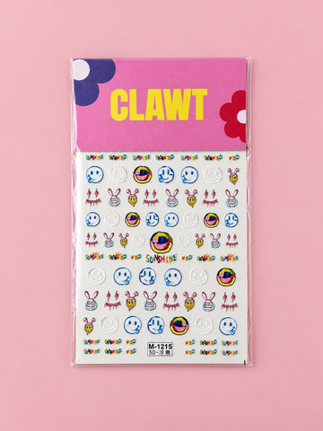 Sunshine Chaos Nail Stickers – packaged sticker sheet, flat-lay product view